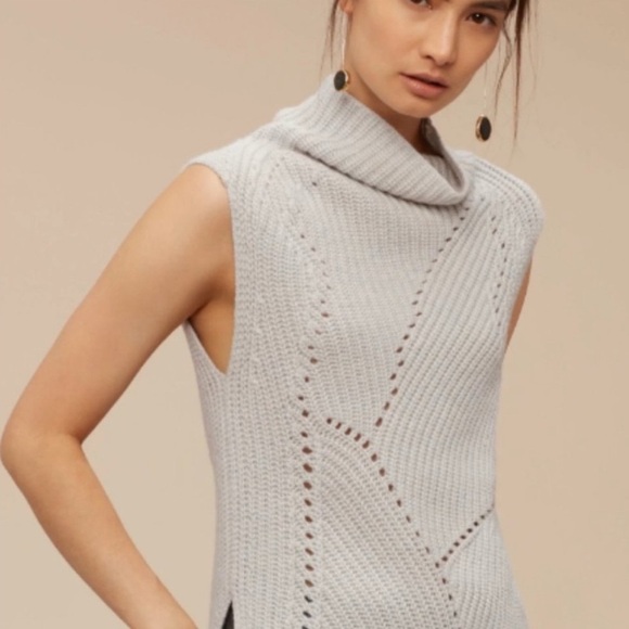 Wilfred Aritzia Open-stitch Wool Sleeveless Cowl Neck Sweater S Beige/Gray - Picture 2 of 10